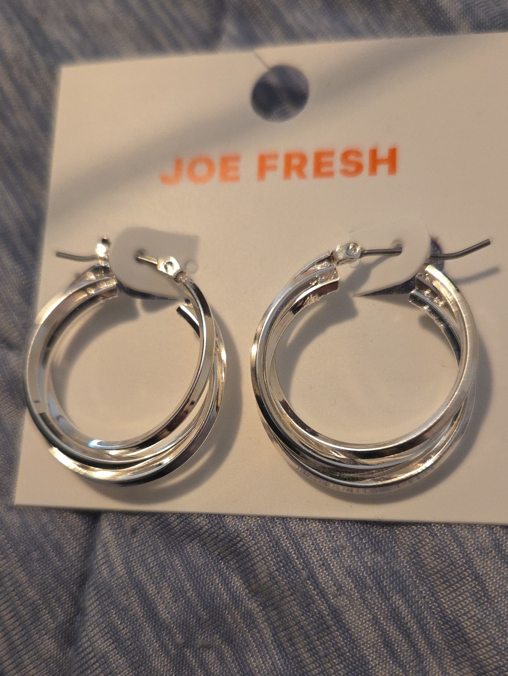 Joe Fresh Shiny Silver Layered Hoop Earrings